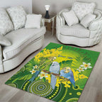 Personalised Budgerigar Australia and Golden Wattle Area Rug Budgie Aboriginal Art