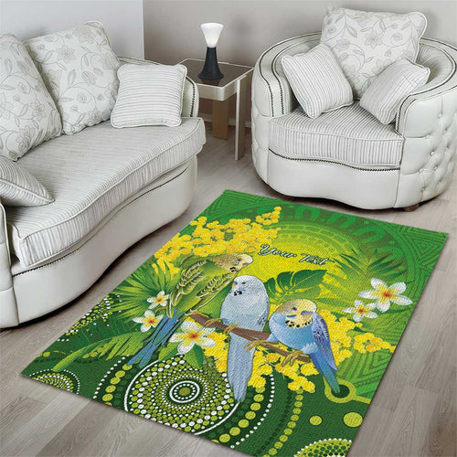 Personalised Budgerigar Australia and Golden Wattle Area Rug Budgie Aboriginal Art