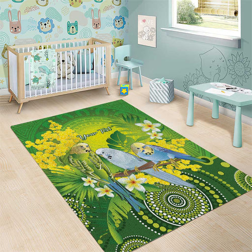 Personalised Budgerigar Australia and Golden Wattle Area Rug Budgie Aboriginal Art