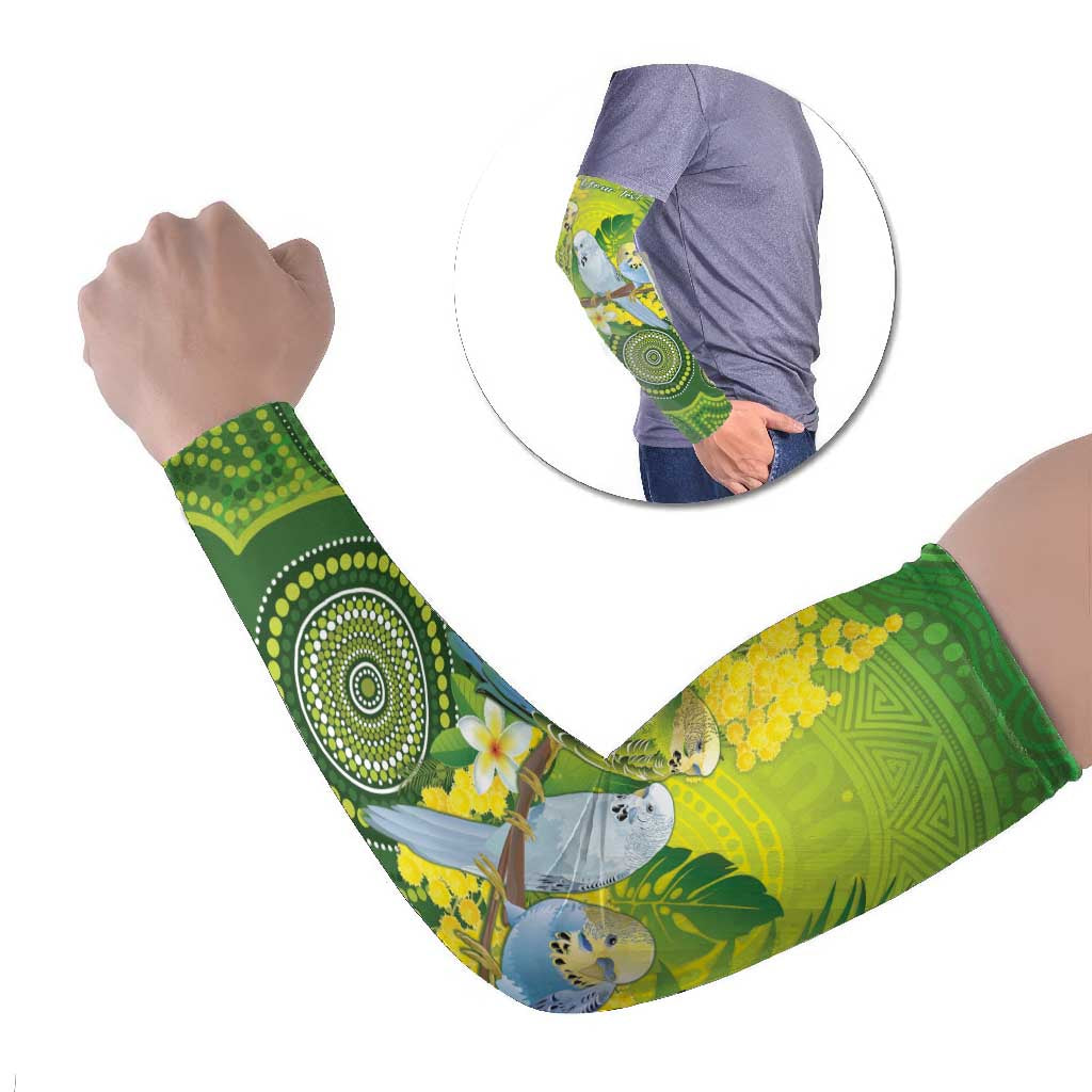 Personalised Budgerigar Australia and Golden Wattle Arm Sleeves Budgie Aboriginal Art - Aussie Hoodie