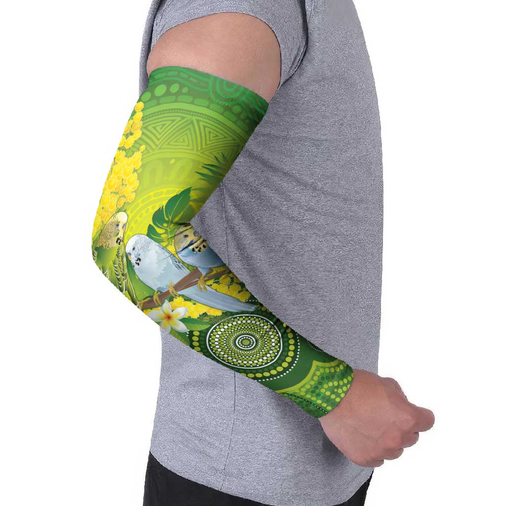 Personalised Budgerigar Australia and Golden Wattle Arm Sleeves Budgie Aboriginal Art - Aussie Hoodie