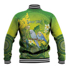 Personalised Budgerigar Australia and Golden Wattle Baseball Jacket Budgie Aboriginal Art