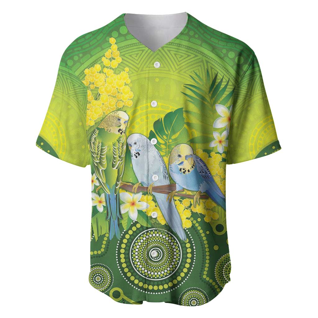 Personalised Budgerigar Australia and Golden Wattle Baseball Jersey Budgie Aboriginal Art