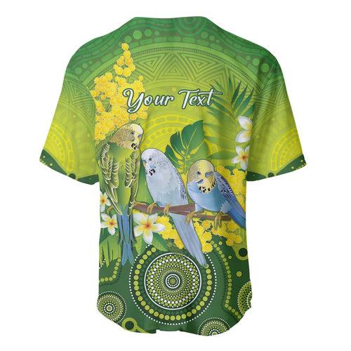 Personalised Budgerigar Australia and Golden Wattle Baseball Jersey Budgie Aboriginal Art