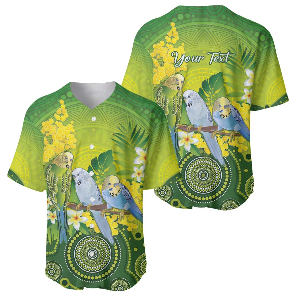Personalised Budgerigar Australia and Golden Wattle Baseball Jersey Budgie Aboriginal Art