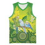 Personalised Budgerigar Australia and Golden Wattle Basketball Jersey Budgie Aboriginal Art - Aussie Hoodie