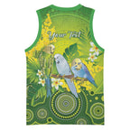 Personalised Budgerigar Australia and Golden Wattle Basketball Jersey Budgie Aboriginal Art - Aussie Hoodie
