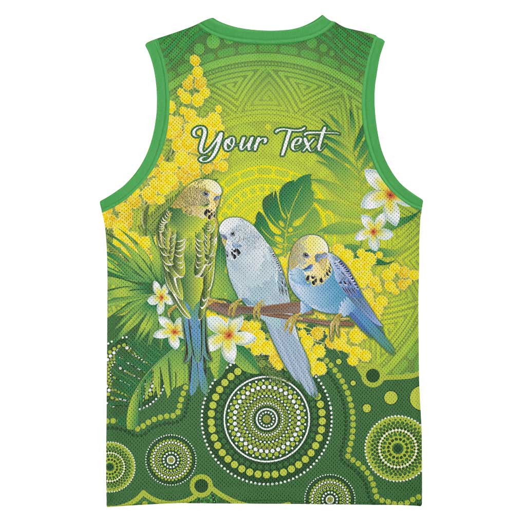 Personalised Budgerigar Australia and Golden Wattle Basketball Jersey Budgie Aboriginal Art - Aussie Hoodie