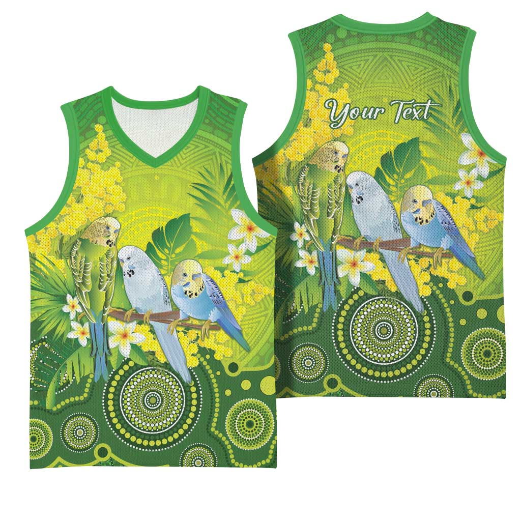 Personalised Budgerigar Australia and Golden Wattle Basketball Jersey Budgie Aboriginal Art - Aussie Hoodie