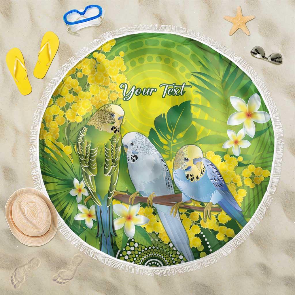 Personalised Budgerigar Australia and Golden Wattle Beach Blanket Budgie Aboriginal Art