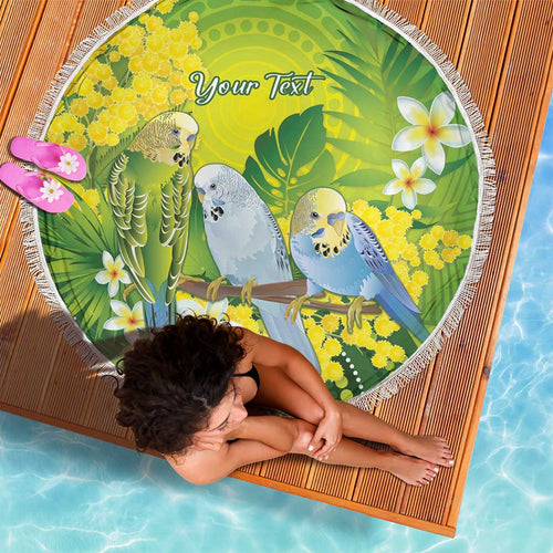 Personalised Budgerigar Australia and Golden Wattle Beach Blanket Budgie Aboriginal Art