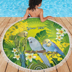 Personalised Budgerigar Australia and Golden Wattle Beach Blanket Budgie Aboriginal Art