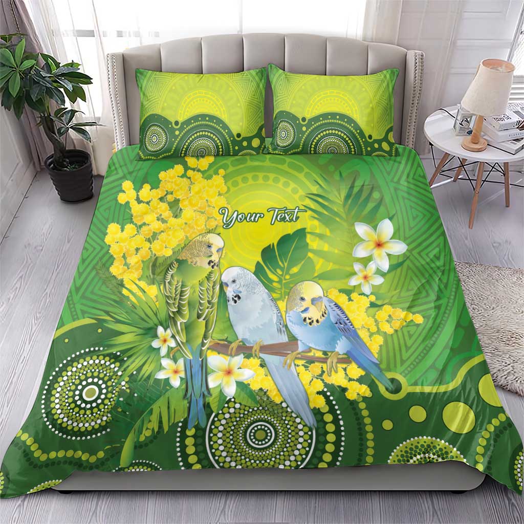 Personalised Budgerigar Australia and Golden Wattle Bedding Set Budgie Aboriginal Art