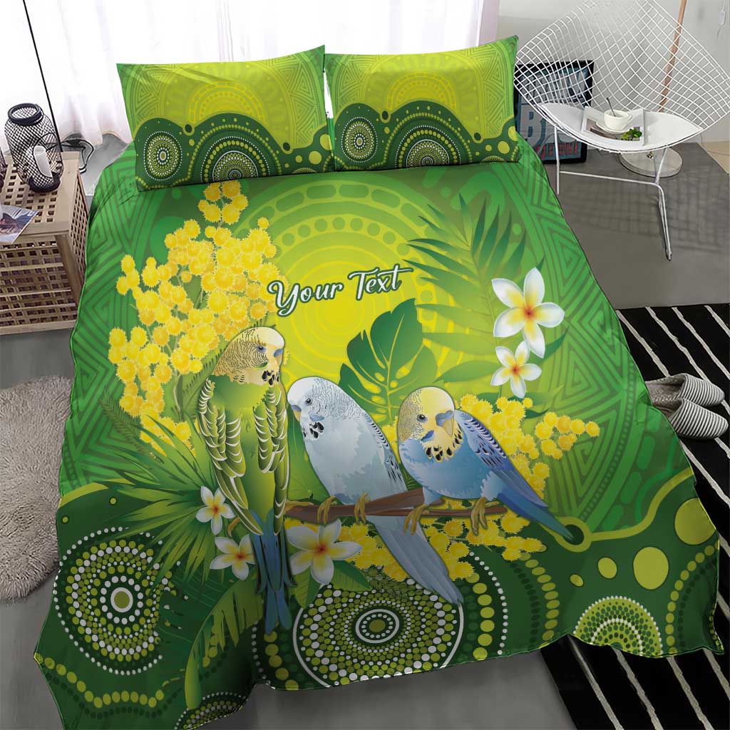 Personalised Budgerigar Australia and Golden Wattle Bedding Set Budgie Aboriginal Art