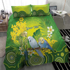 Personalised Budgerigar Australia and Golden Wattle Bedding Set Budgie Aboriginal Art
