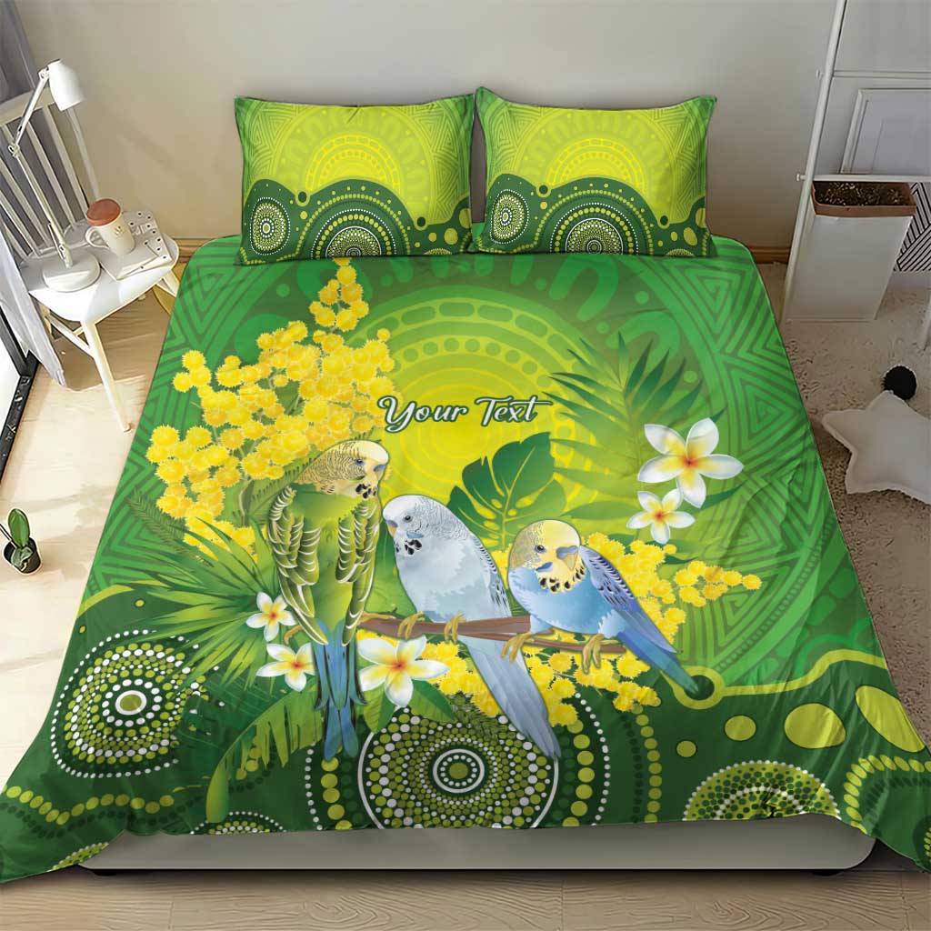 Personalised Budgerigar Australia and Golden Wattle Bedding Set Budgie Aboriginal Art