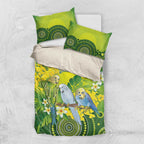 Personalised Budgerigar Australia and Golden Wattle Bedding Set Budgie Aboriginal Art
