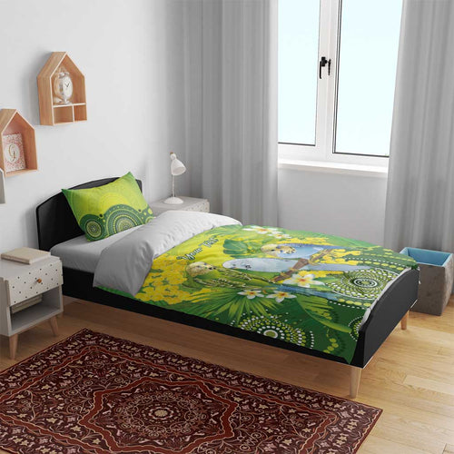 Personalised Budgerigar Australia and Golden Wattle Bedding Set Budgie Aboriginal Art