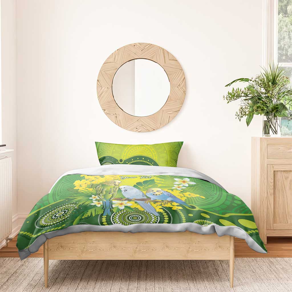 Personalised Budgerigar Australia and Golden Wattle Bedding Set Budgie Aboriginal Art