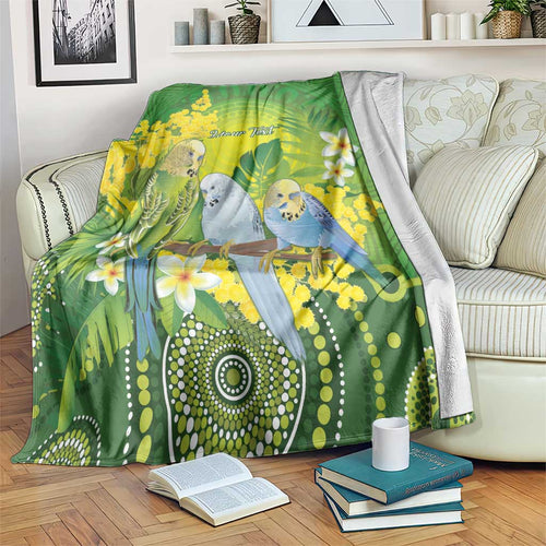 Personalised Budgerigar Australia and Golden Wattle Blanket Budgie Aboriginal Art