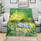 Personalised Budgerigar Australia and Golden Wattle Blanket Budgie Aboriginal Art