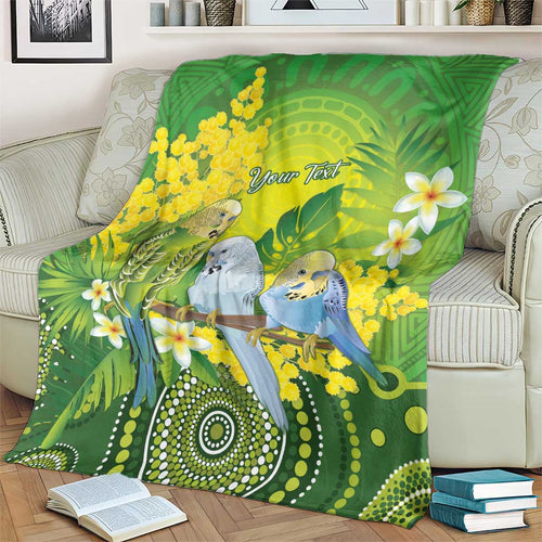 Personalised Budgerigar Australia and Golden Wattle Blanket Budgie Aboriginal Art
