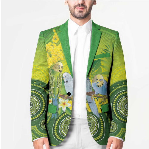 Personalised Budgerigar Australia and Golden Wattle Blazer Budgie Aboriginal Art - Aussie Hoodie