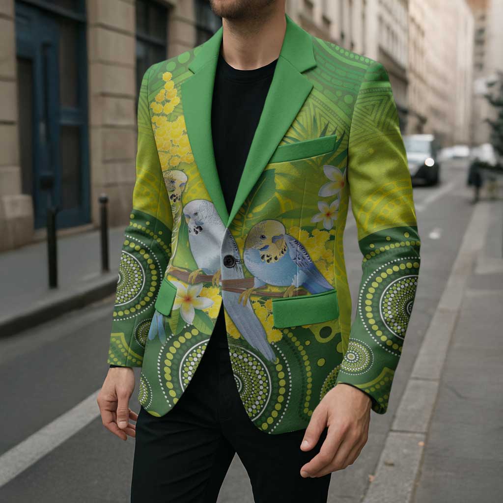 Personalised Budgerigar Australia and Golden Wattle Blazer Budgie Aboriginal Art - Aussie Hoodie