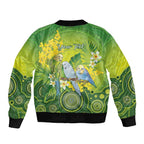 Personalised Budgerigar Australia and Golden Wattle Bomber Jacket Budgie Aboriginal Art