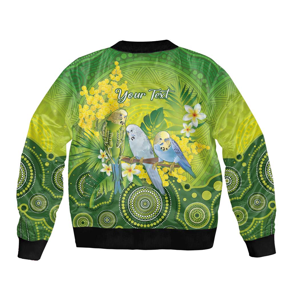 Personalised Budgerigar Australia and Golden Wattle Bomber Jacket Budgie Aboriginal Art