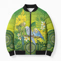 Personalised Budgerigar Australia and Golden Wattle Bomber Puffer Jacket Budgie Aboriginal Art - Aussie Hoodie