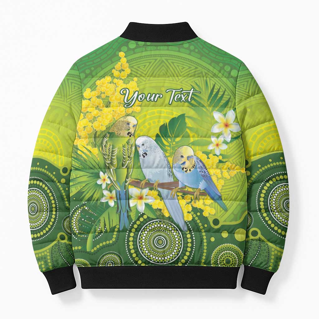 Personalised Budgerigar Australia and Golden Wattle Bomber Puffer Jacket Budgie Aboriginal Art - Aussie Hoodie