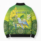 Personalised Budgerigar Australia and Golden Wattle Bomber Puffer Jacket Budgie Aboriginal Art - Aussie Hoodie