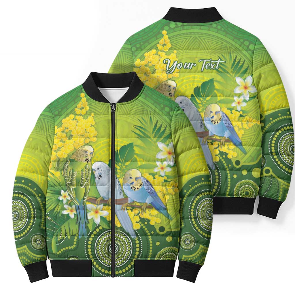 Personalised Budgerigar Australia and Golden Wattle Bomber Puffer Jacket Budgie Aboriginal Art - Aussie Hoodie