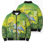Personalised Budgerigar Australia and Golden Wattle Bomber Puffer Jacket Budgie Aboriginal Art - Aussie Hoodie