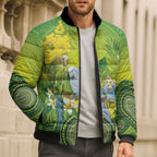 Personalised Budgerigar Australia and Golden Wattle Bomber Puffer Jacket Budgie Aboriginal Art - Aussie Hoodie