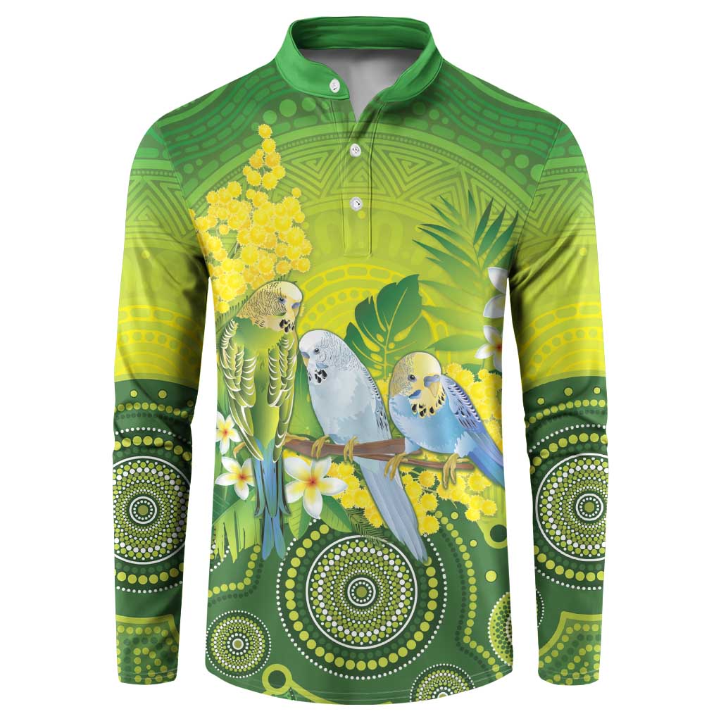 Personalised Budgerigar Australia and Golden Wattle Button Sweatshirt Budgie Aboriginal Art