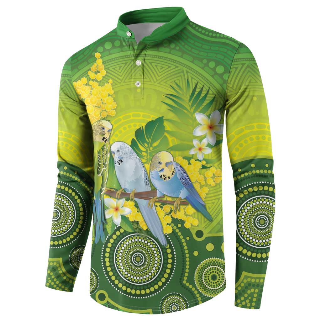Personalised Budgerigar Australia and Golden Wattle Button Sweatshirt Budgie Aboriginal Art