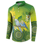 Personalised Budgerigar Australia and Golden Wattle Button Sweatshirt Budgie Aboriginal Art