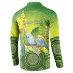 Personalised Budgerigar Australia and Golden Wattle Button Sweatshirt Budgie Aboriginal Art