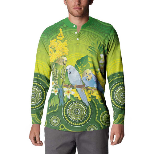 Personalised Budgerigar Australia and Golden Wattle Button Sweatshirt Budgie Aboriginal Art