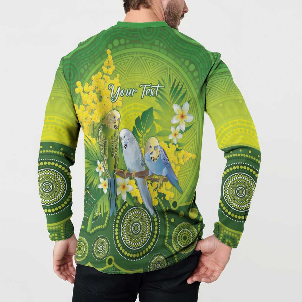 Personalised Budgerigar Australia and Golden Wattle Button Sweatshirt Budgie Aboriginal Art