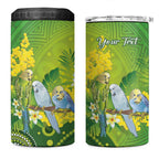 Personalised Budgerigar Australia and Golden Wattle 4 in 1 Can Cooler Tumbler Budgie Aboriginal Art