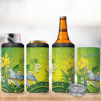 Personalised Budgerigar Australia and Golden Wattle 4 in 1 Can Cooler Tumbler Budgie Aboriginal Art