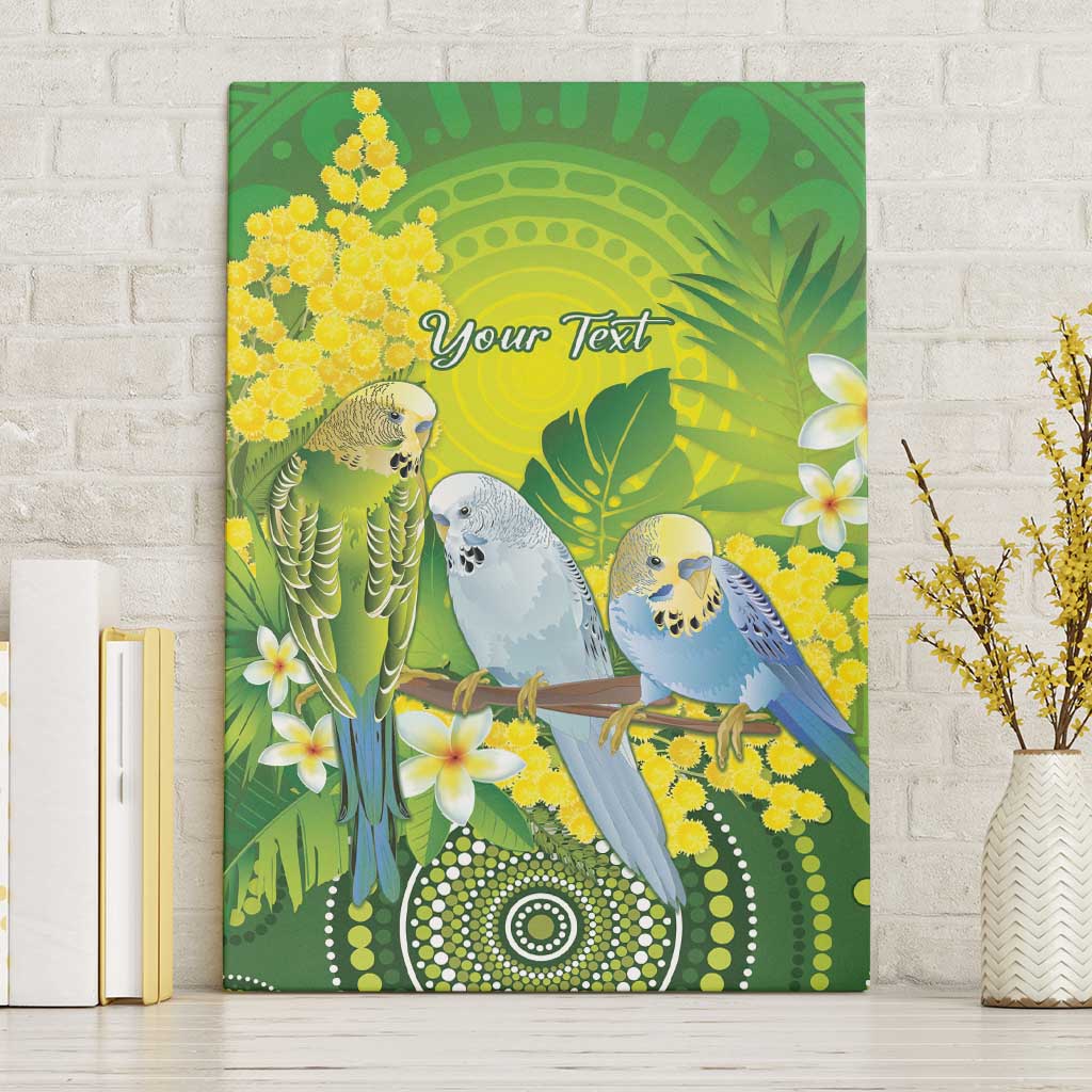 Personalised Budgerigar Australia and Golden Wattle Canvas Wall Art Budgie Aboriginal Art