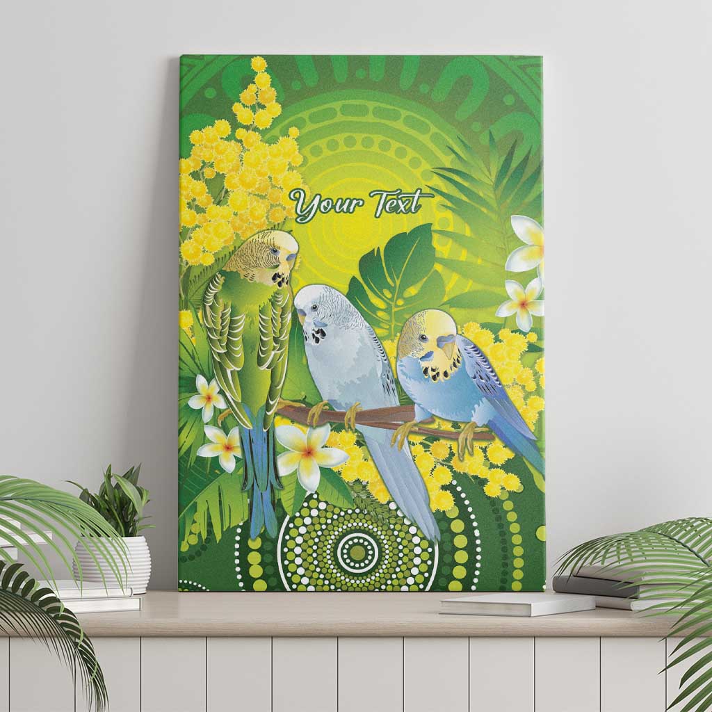 Personalised Budgerigar Australia and Golden Wattle Canvas Wall Art Budgie Aboriginal Art