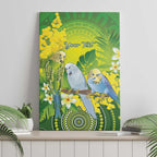 Personalised Budgerigar Australia and Golden Wattle Canvas Wall Art Budgie Aboriginal Art