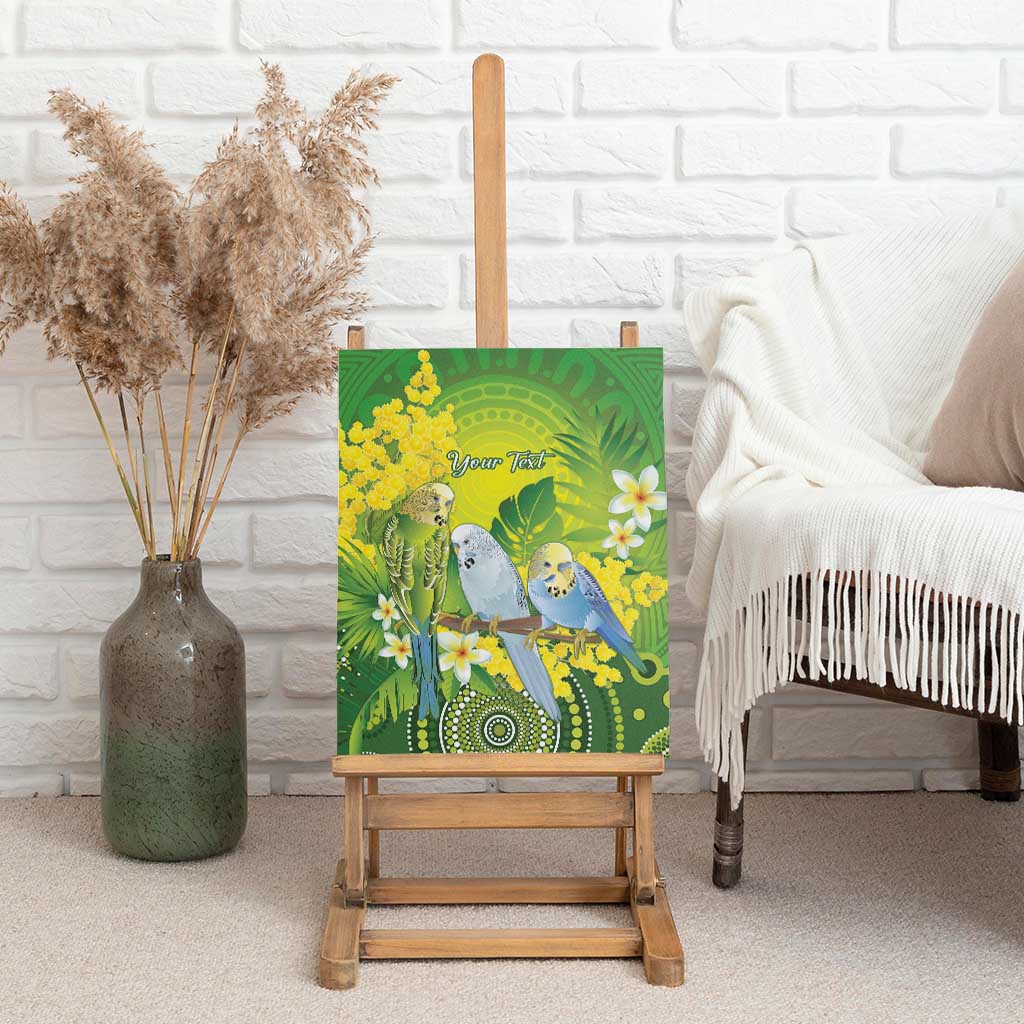 Personalised Budgerigar Australia and Golden Wattle Canvas Wall Art Budgie Aboriginal Art