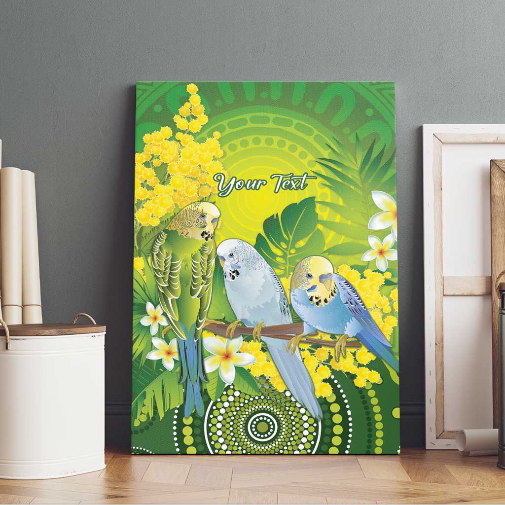 Personalised Budgerigar Australia and Golden Wattle Canvas Wall Art Budgie Aboriginal Art