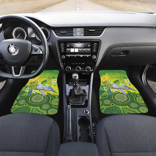 Personalised Budgerigar Australia and Golden Wattle Car Mats Budgie Aboriginal Art